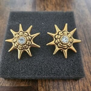 Vintage 1950s Celestial Star Shaped Clip On Earrings in Goldtone with Rhinestone